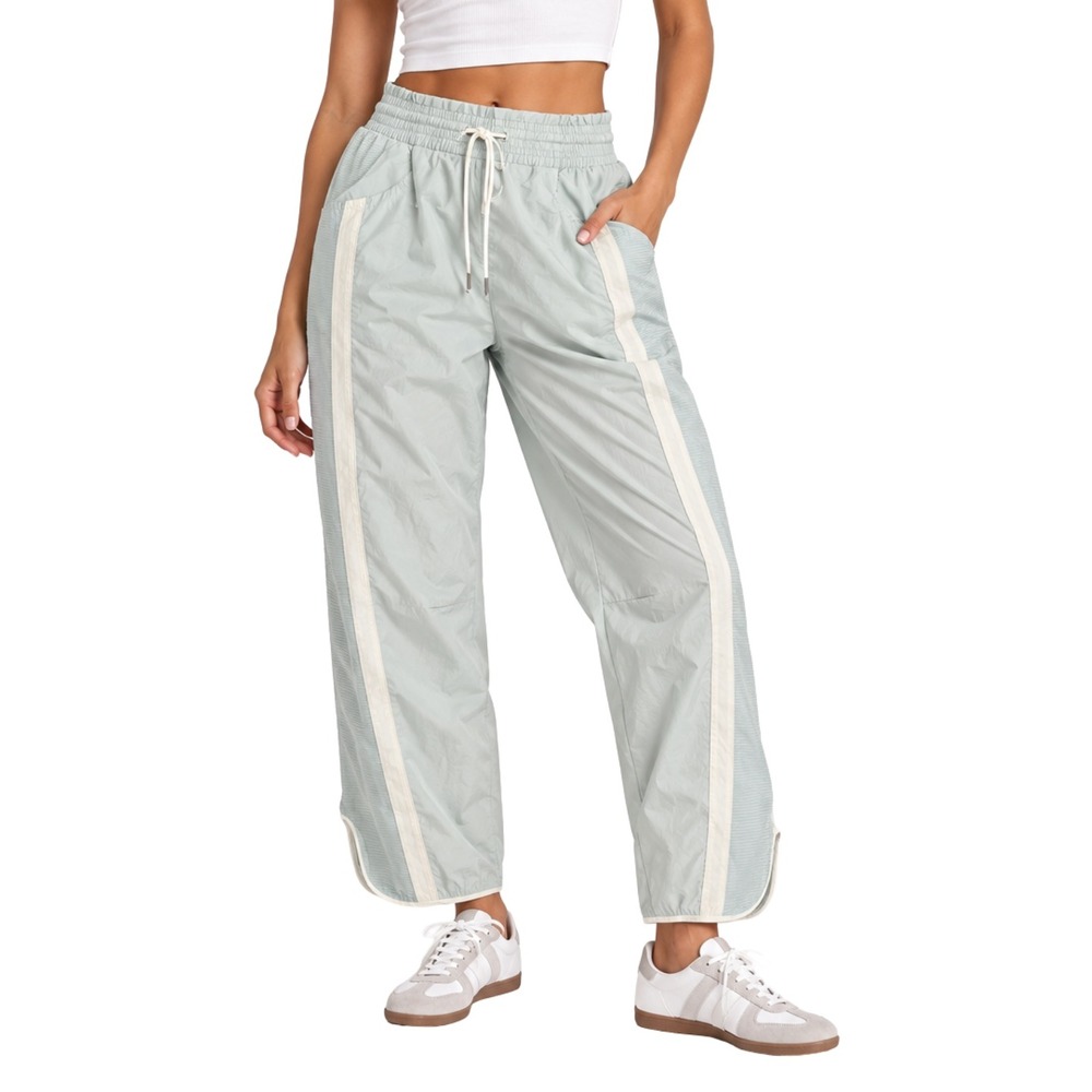Free People Pants Large Blue Champ is Here Track High Rise Smocked Movement